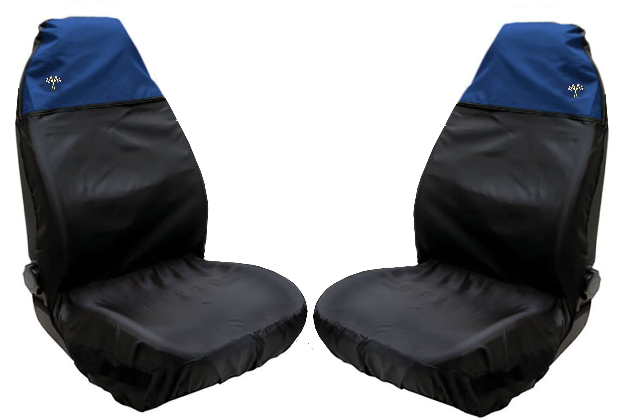 Xtremeauto® Waterproof FRONT Seat Covers with Chequered Flag Logo (Blue)