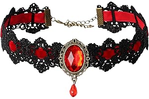 VANJEWNOL Red Choker, Halloween Vampire Lace Choker Necklace for Women, Vintage Royal Court Gothic Jewelry for Halloween Costumes, Rhinestone Choker, N03C