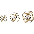 Deco 79 Metal Geometric Decorative Sculpture Orb Home Decor Statues with Acrylic Center, Set of 3 Accent Figurines 8", 6", 4"D, Gold