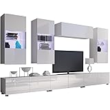 Wohnwand Calabrini VII | TV Lowboard 150cm Mit LED Beleuchtung | Cashmere Weiß | Modernes Wohnzimmer