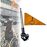 Handicap Flag for Wheelchair & Mobility Scooter, 4 Ft Folding High Visibility Orange Safety Flag with Mounting Pole, Visibility Accessory for Power Wheelchair, Scooter & Rollator