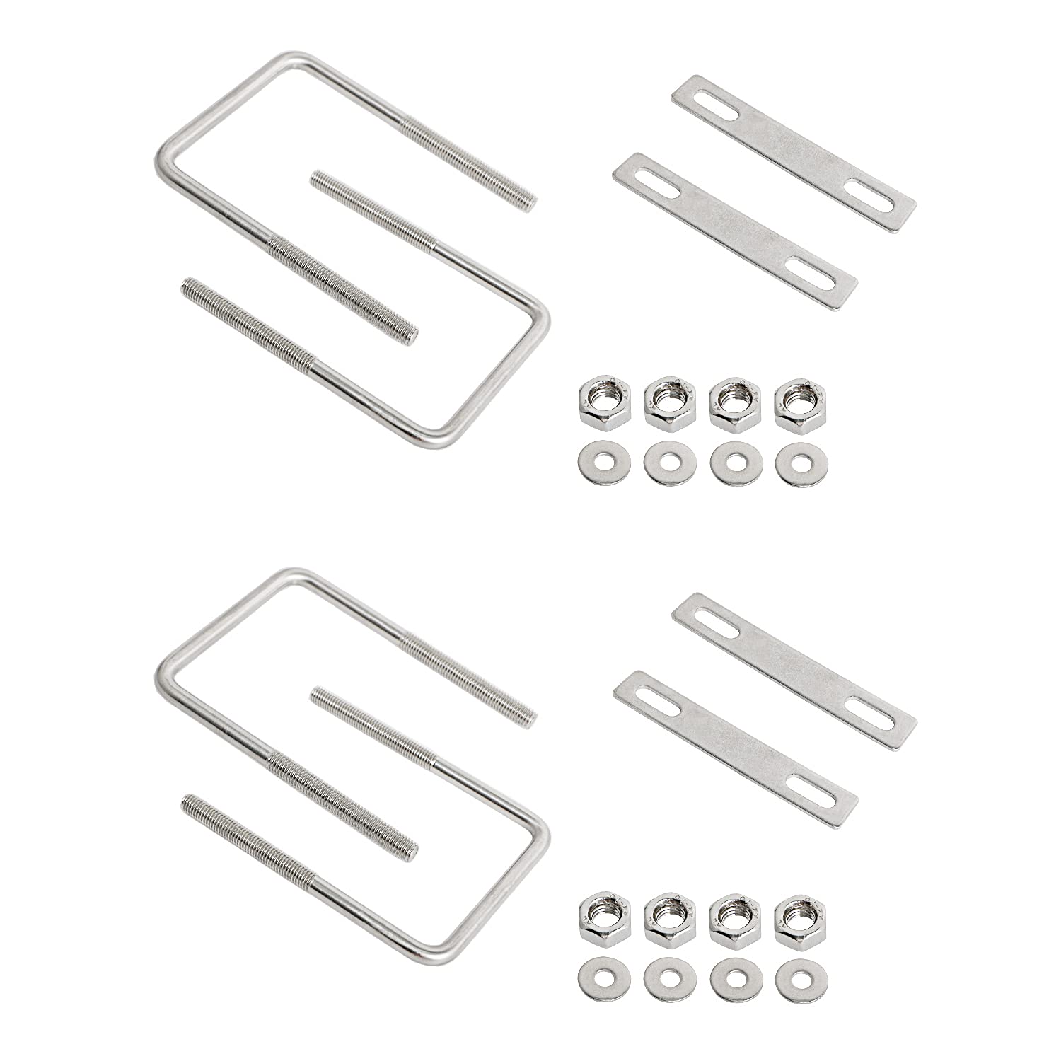 Aoje-Link Square U Bolt 2.95"(75mm) Inner Width M8 Thread 304 Stainless Steel Silver with Plates Nuts Flat Washers, 4Pcs