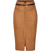 Allegra K Faux Suede Skirt for Women's High Rise Button Front A-line Slit Skirt