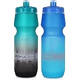 GEMFUL Bike Water Bottle 24oz Cycling Water Bottle BPA-Free with Leak-Proof Lid Squeeze Design 2 Pack No-Sweat Grip Fits Standard Bike Cages for Mountain Road Bikes (Gradient Green Black+Blue Green)