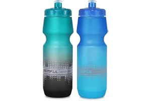 GEMFUL Bike Water Bottle 24oz Cycling Water Bottle BPA-Free with Leak-Proof Lid Squeeze Design 2 Pack No-Sweat Grip Fits Standard Bike Cages for Mountain Road Bikes (Gradient Green Black+Blue Green)