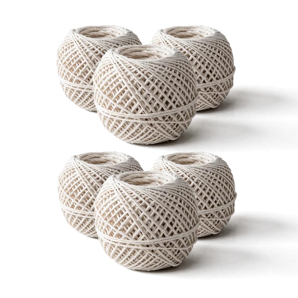 Karrma Ltd. Cotton String 6 Pack 60m Each (360m Total) White Butchers Twine for Meat, Cooking & Sausage Making, Strong Food Safe Kitchen String for Craft, DIY, Garden, Parcel & Household Use