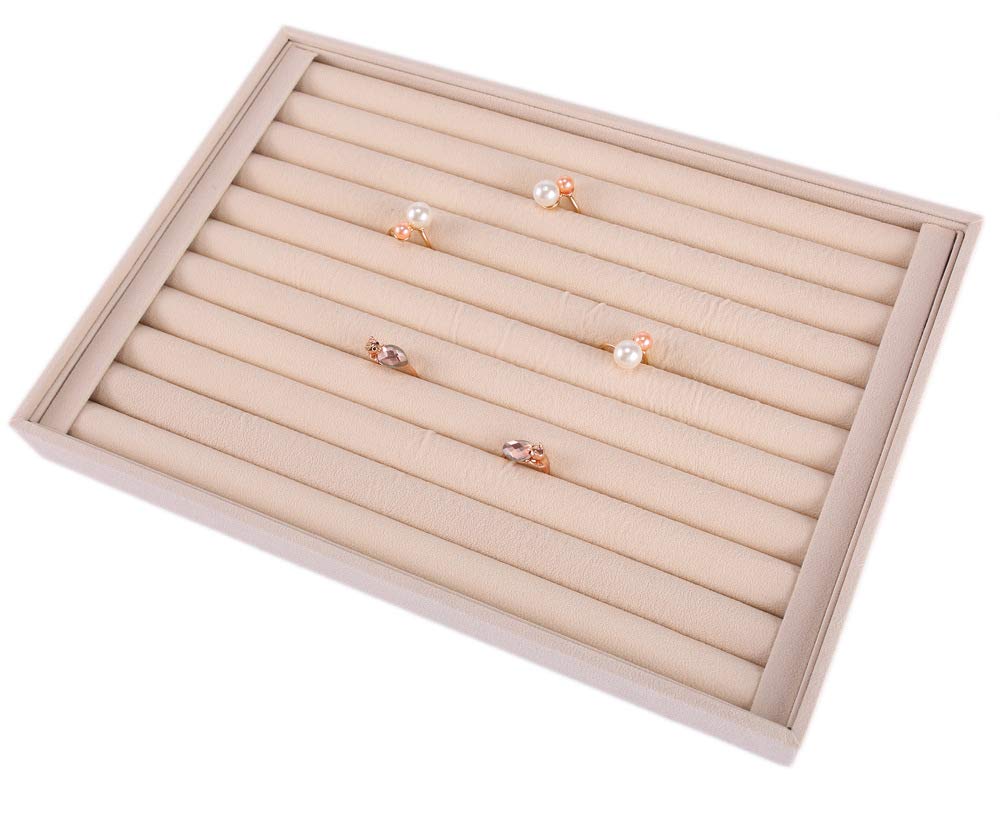 POFET Elegant Velvet 7 Slots Jewelry Display Tray Cufflinks Organizer Box, Rings Earrings Bracelets Necklaces Storage Holder
