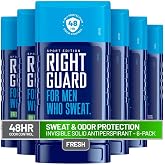 Right Guard Sport Fresh Scent Antiperspirant &amp; Deodorant Invisible Solid - 4-in-1 Deodorant For Men, Blocks Sweat, 48-Hour Odor Protection, Quick-Drying, &amp; Long-Lasting, 2.6 oz (6 Pack)