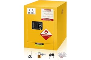 DEFNES Flammable Storage Cabinet, Galvanized Steel Flammable Safety Cabinet, Fire Proof Cabinets Yellow for Industrial Instruments Protection Supplies Cabinet (10 Gallon 18.11" x 18.11" x 23")