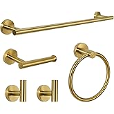 5-Piece Towel Racks for Bathroom, Stainless Steel Bathroom Accessories Set, Bathroom Towel Holder Wall Mounted, Sturdy Bath Towel Bar Set Bathroom Hardware Set (Brushed Gold)