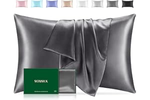 Mulberry Silk Pillowcase for Hair and Skin, SGMSILK 22 Momme Natural Silk Pillow Case with Hidden Zipper, 6A Soft and Smooth Single Sided Pure Silk Pillow Cover (Dark Gray, Queen 20"x30")