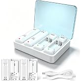 Battery and Charger Compatible with Wii U Remote Battery &amp; Wii Battery Pack | 4-Pack Rechargeable Batteries Compatible with WiiU Wii Remote Controller, Fast Charging Station with Led Light, 2800mAh