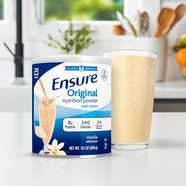 ENSURE ORIGINAL VANILLA NUTRITIONAL POWDER | VANILLA PROTEIN SHAKE | MEAL REPLACEMENT SHAKE MIX | 8G PROTEIN, 24 VITAMINS & MINERALS | IMMUNE SUPPORT |14.1 OZ – 1 CAN