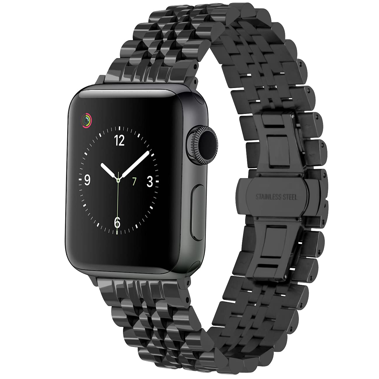 Juntan Stainless Steel Smart Bracelet Compatible for Apple Watch 42mm 44mm 45mm 49mm iWatch Series 7 6 SE 5 4 3 2 1 Quick Release Replacement Band Watch Band Black