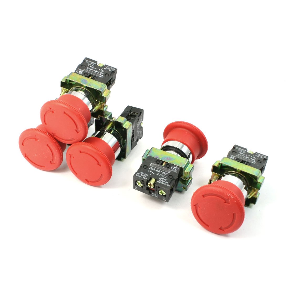 Sourcingmap 5 Pcs N/C SPST Latching Action Emergency Stop Push Button Switch 10A 600V