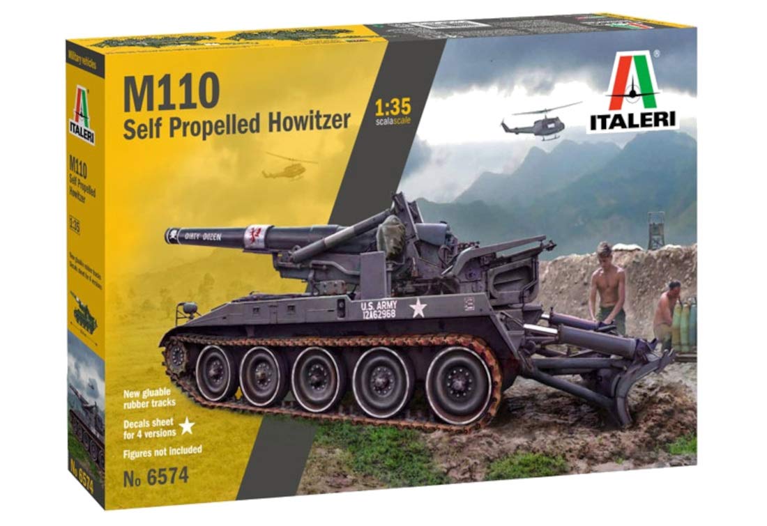 Italeri 6574S Replica Faithful Model Making Crafts Hobby Gluing Plastic Kit Assembly 1:35 M110 Self Propelled Howitzer, Multi-Coloured