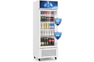 Mojgar 10 Cu Ft Commercial Refrigerators Single Door,Glass Door Merchandiser Display Beverage Fridge with Built-in LED Light,1.64kwh/24h Retail Cooler for Shop,Restaurant,Apartment,etc