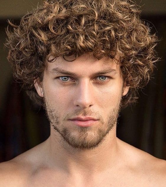 Qnbiar Mens Wig Short Brown Curly Wigs Short Natural Looking Synthetic Hair Replacement Wig for Male