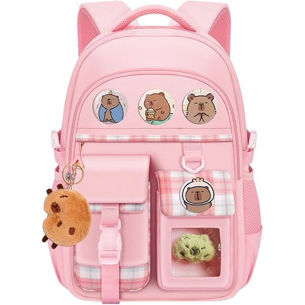 Qyljeiwred Leuke Capybara , Grote Capaciteit Schooltassen Met Reflecterende Strips, Kawai Capybara Dagrugzakken Briefpapier Voor School Reizen, Bruin, Refer to description