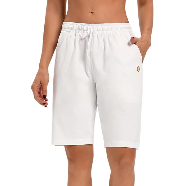 LUCKYCATCUS WOMEN’S BERMUDA SHORTS JERSEY SHORTS WITH POCKETS YOGA WALKING ATHLETIC LONG SHORTS FOR WOMEN KNEE LENGTH (WHITE, XS)