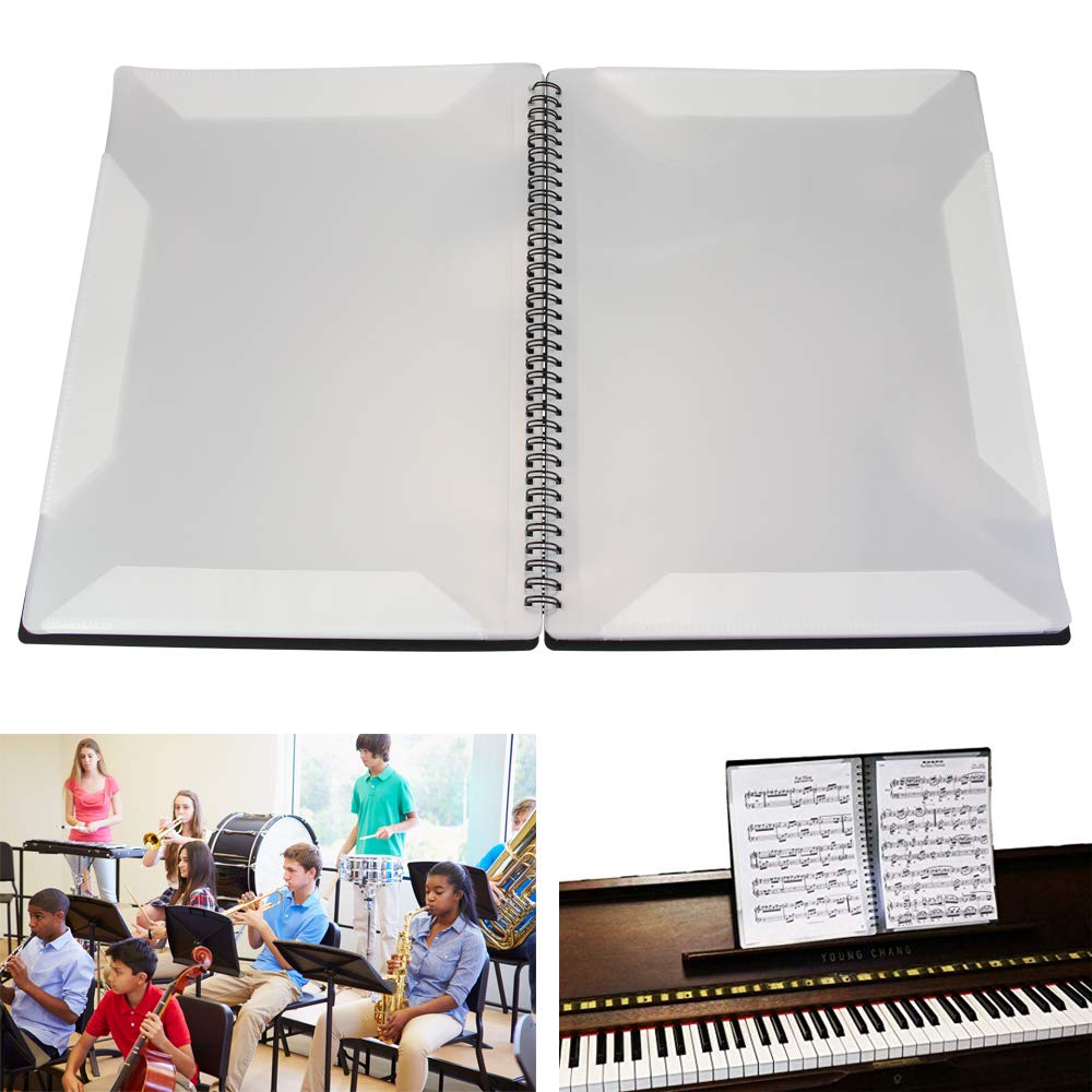 BUZIFU Music Sheet Folder A4 Size, Documents Holder Storage With 30 Pockets, Blank Plastic Concert Choral File for Musicians and Band, Choir Gifts