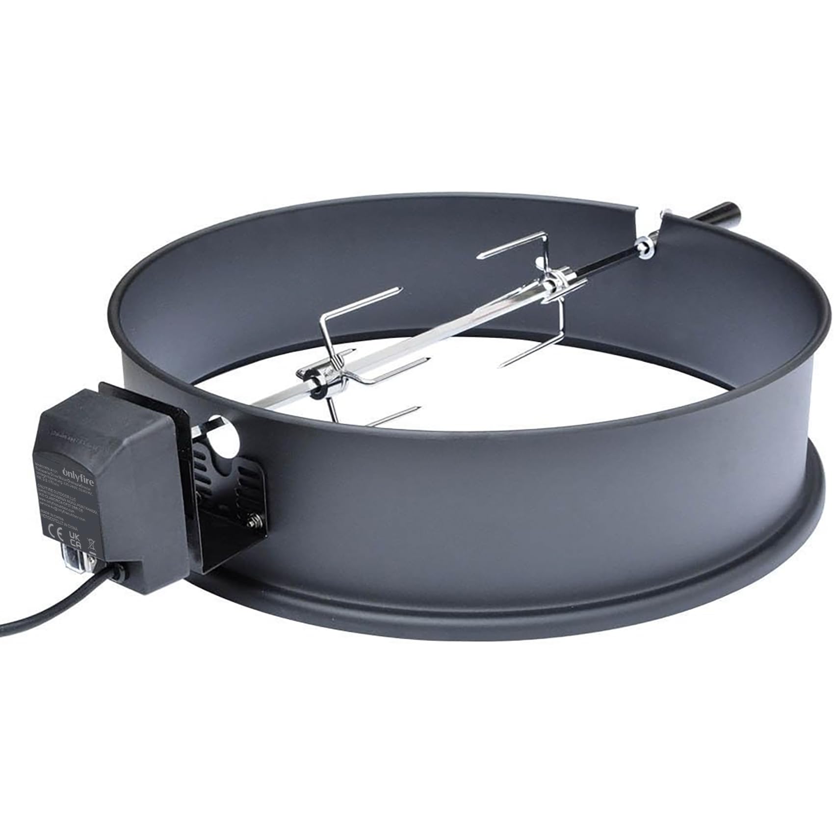 Onlyfire BRK-6025 Enamelled Rotisserie Ring Kit Fits Weber 57CM Charcoal Kettle Grill with Electric Motor for UK fits Most Others 57 CM Kettle BBQ