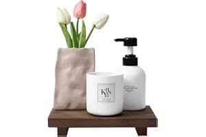 ZOOCATIA Bathroom Counter Organizer Wood Pedestal Stand Farmhouse Decorative Tray Soap Holder for Kitchen Decor, Walnut