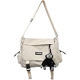 Inshere Aesthetic Crossbody Bag with Cute Pins and Ornament, Nylon Shoulder Messenger Bag Japanese Kawaii Bag for Women Men