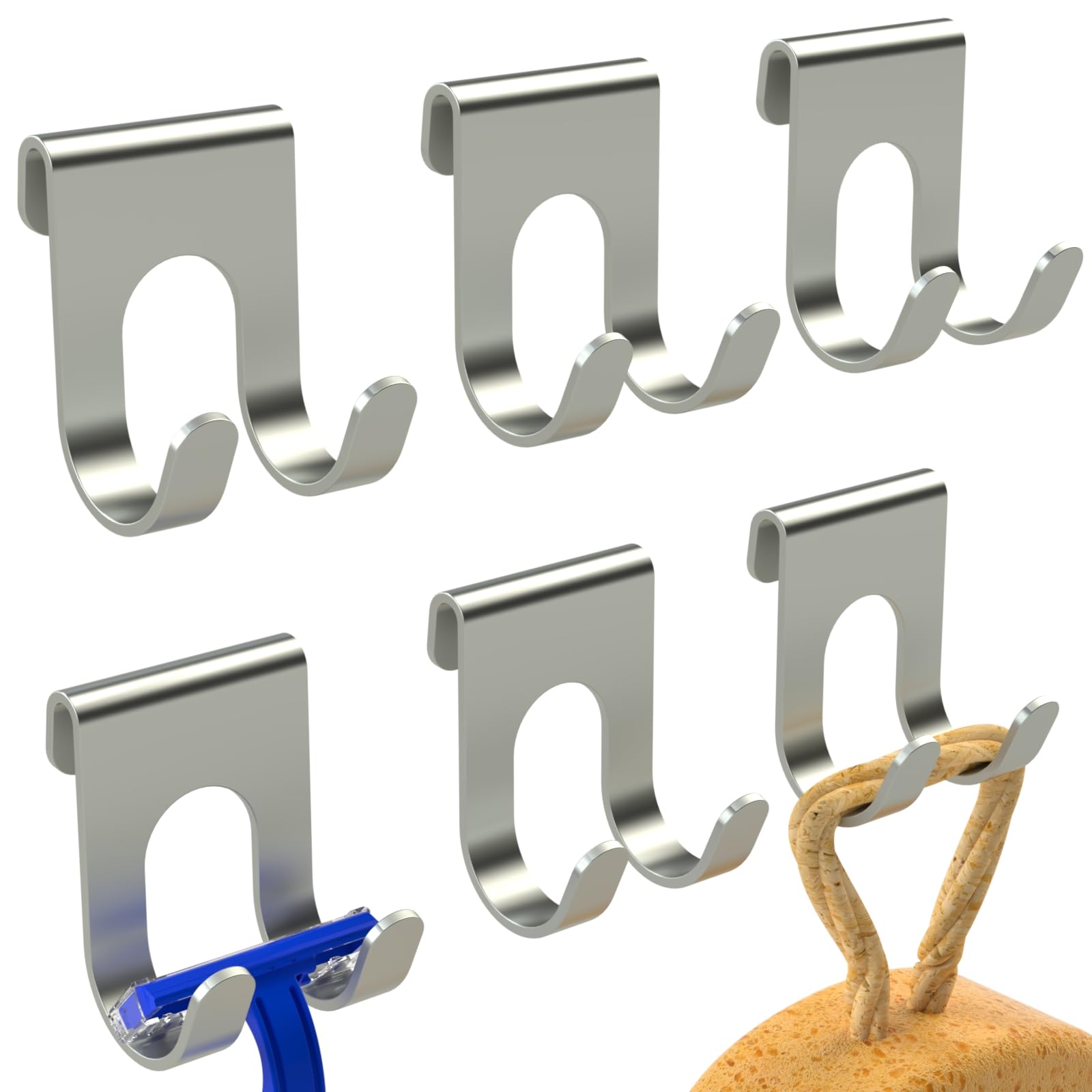Photo 1 of Jovware 6 Pack Shower Razor Hook & Truck Storage Hooks, Heavy-Duty Rust-Resistant Metal Hangers for Shower Caddy, Bathroom & Vehicle Organizer (6, Silver)