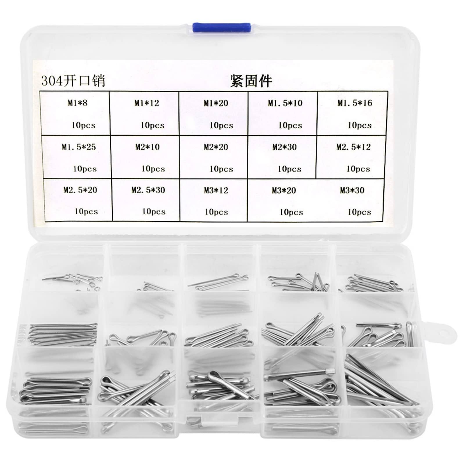 150pcs Stainless Cotter Pins Split Pins Assorted 15 Kinds M1-M3 Smooth Split Cotter Pins Kit Fasteners for Mechanics