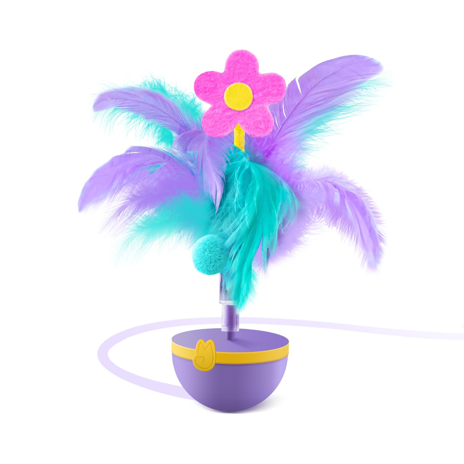Migipaws Interactive Cat Toy,Feather Cat Toy,Tumbler Design,Squeaky Teaser for Indoor Cats,Replaceable(Purple)