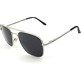 J+S Premium Military Style Classic Square Aviator Sunglasses, Polarized, 100% UV protection for Men Women