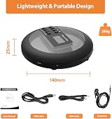 Hernido Portable CD Player for Car with FM Transmitter USB Rechargeable view 6