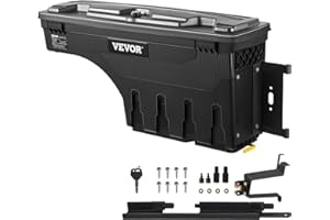 VEVOR Truck Bed Storage Box, Lockable Lid, Waterproof ABS Wheel Well Tool Box 6.6 Gal/20 L, Compatible with Chevrolet Silverado 1500 GMC Sierra 1500 2019-2020, Passenger Side, Black