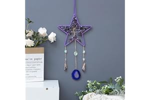 DREAMOCEAN Amethyst Star Dream Catcher Tree of Life Dream Catchers for Room Decoration Handmade Dreamcatcher Natrual Agate Gemstone Home Wall Hanging Ornament(Purple)