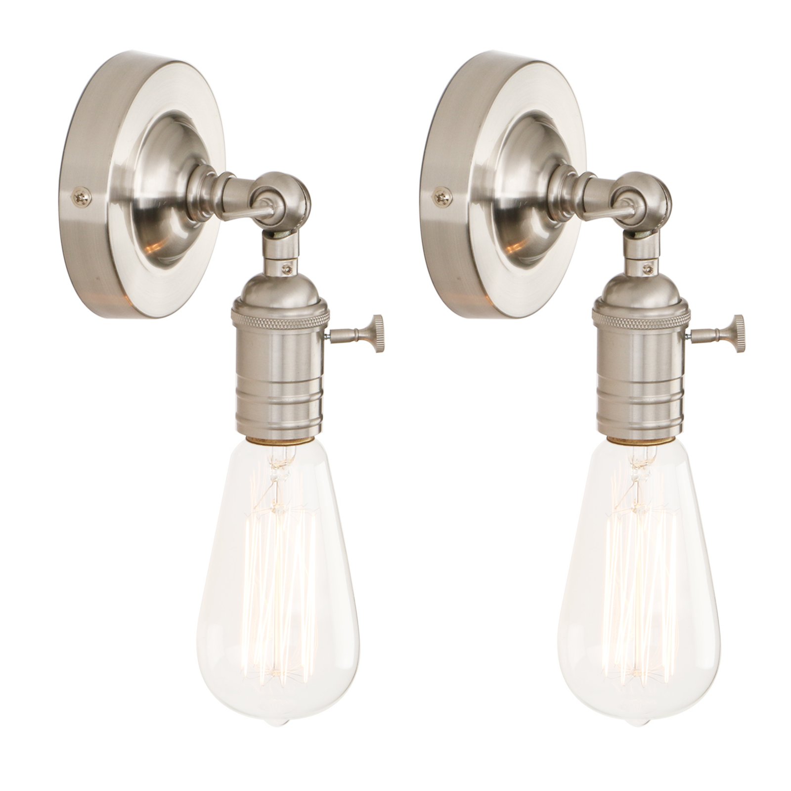 PathsOn Set of 2 Industrial Vintage Loft Coffee Bar Kitchen Metal Wall Sconce Light Edison Lamp Fixture Corridor Wall Lights (Brushed)