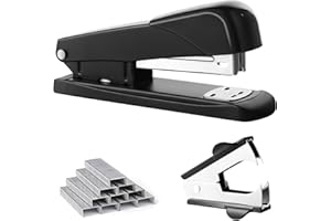 GROLENT Black Modern Office Stapler, 25 Sheet Capacity, Automatic, Includes 1000 Staples and Staple Remover