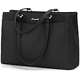 LOVEVOOK Laptop Bag Tote Bag for Women, Work Bags Teacher Tote Bag, Waterproof Leather Computer Bag, Business Laptop Purse Office Handbag Professional Briefcase, 17 Inch, Black