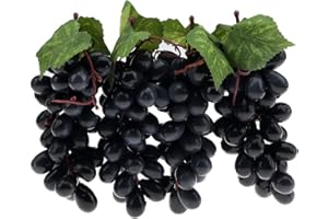 Woration 4 Bunches Artificial Grape Lifelike Simulation Fruit Decorative Fake Black Grapes with Vines Kitchen Office Garden Home Prop Cabinet Display (36 kernels)