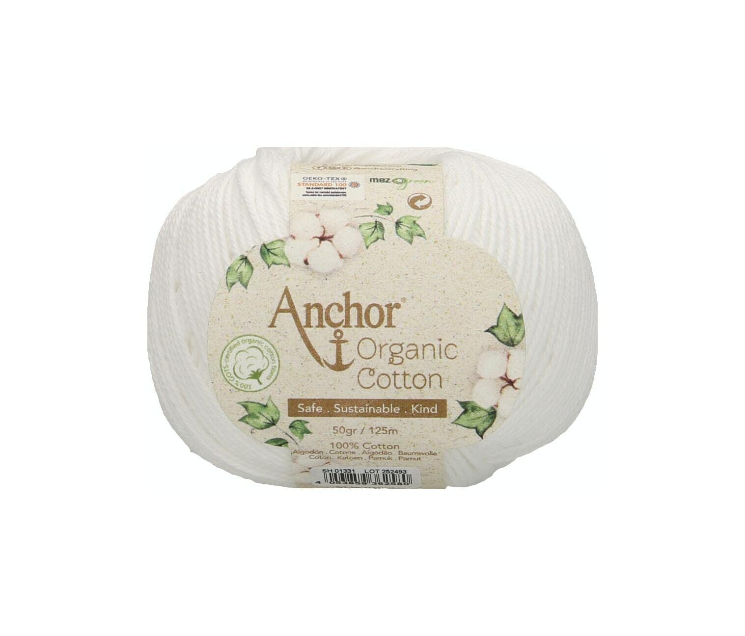 Anchor Organic Cotton, 50 g, Thickness: 4, Presentation: 125 m Snowy White Crochet Yarn