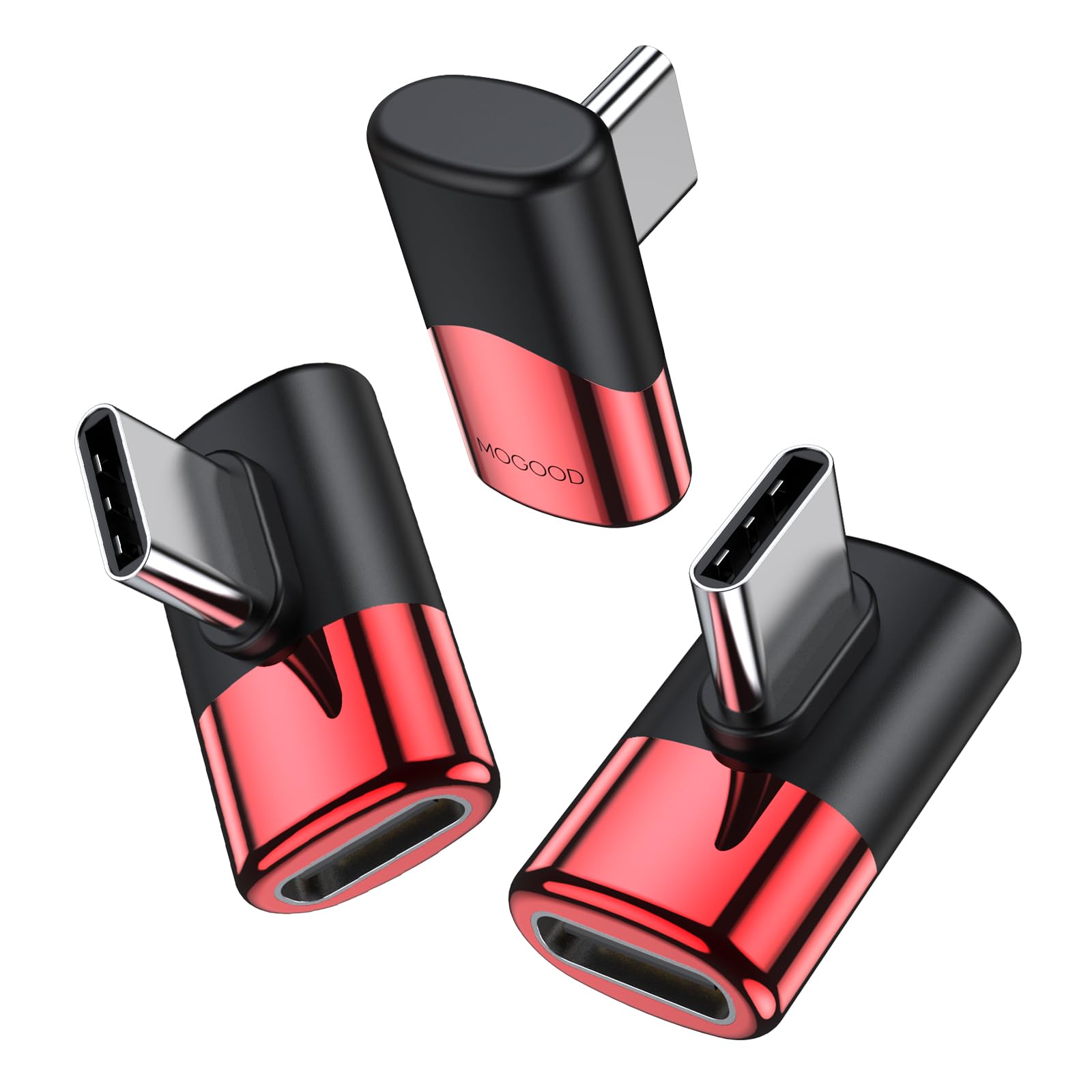 MOGOOD USB C Right Angle Adapter 3 Pack - USB C Male to C Female - Compatible with Steam Deck, Nintendo Switch, MacBook Pro, iPad Pro, Tablet, Phones, etc.