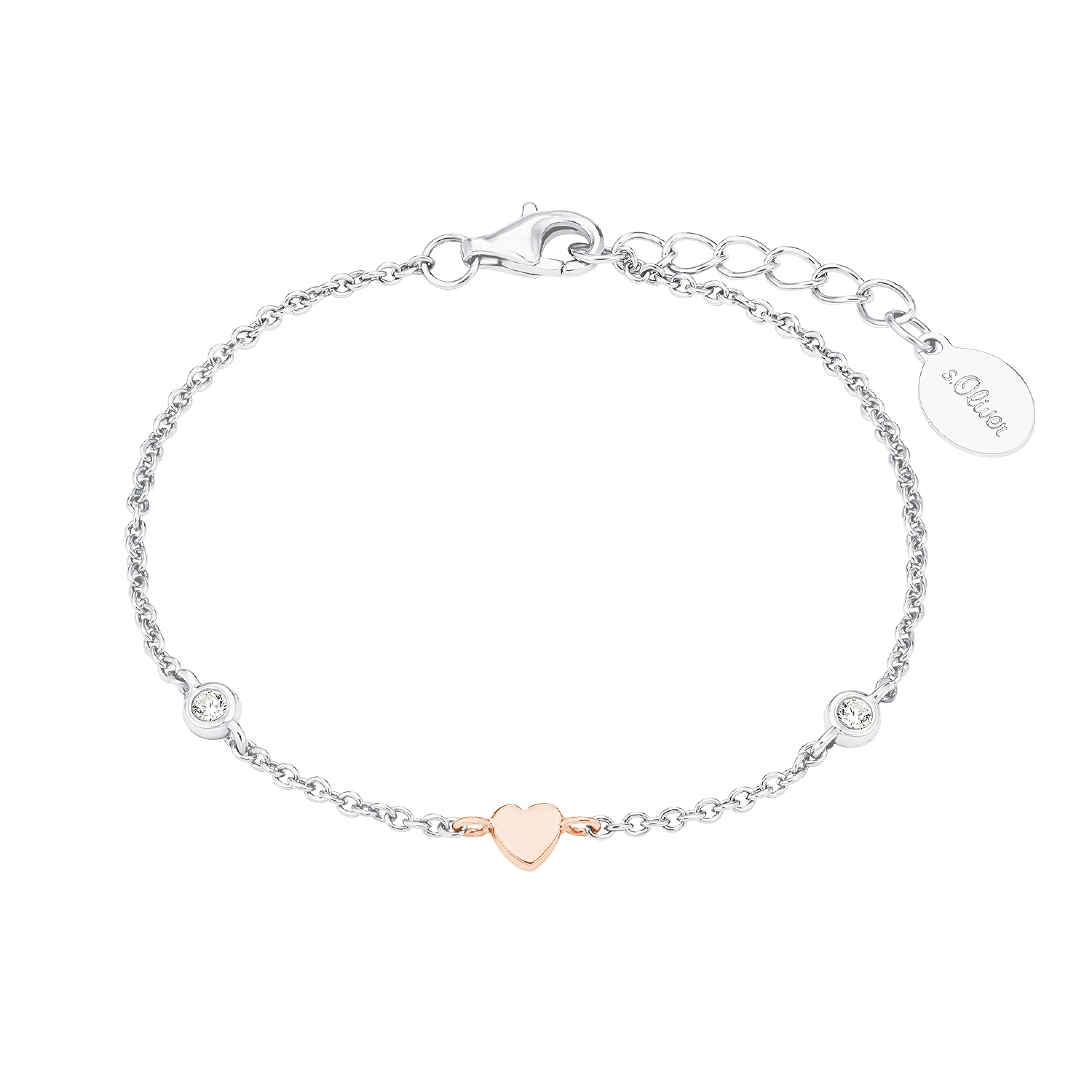 s.Oliver Bracelet Arm jewelry, with Zirconia synth., 14+2 cm, Silver, Heart, Comes in jewelry gift box, 2028457