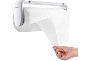 simpletome Paper Towel Holder ONE Hand Tear Adaptive Tension Arm Adjustable Length 9.4-11inch/24-28cm (White)