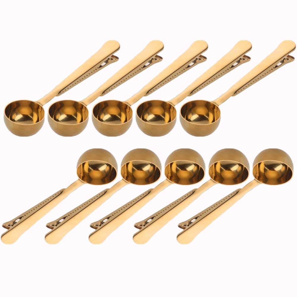 10 Pakcs Scoop and Clip 2 in 1 Stainless Steel 1 tbsp Ground Measuring Spoon with Bag Clip for Coffee Tea