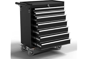 OAKANDO 7-Drawer Metal Rolling Tool Chest with Wheels,Tool Storage Cabinet With Locking System，Toolbox with Wheels for Garage, Warehouse, Workshop, Repair Shop(Black, 7-Drawer)