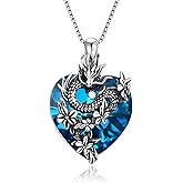 PROESS Dragon Necklace 925 Sterling Silver Heart Crystal Abalone Pendant Dragon Crystal Urn Necklace Jewelry Gifts for Women Men for Birthday Christmas
