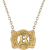 14K Gold Belt Buckle Necklace Western Style Initial Letter Pendant Necklace, Decorative Belt Buckle Frame Design