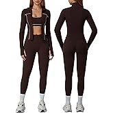 ABOCIW 3 Piece Workout Sets for Women Zip Up Jacket Racerback Sports Bra High Waist Leggings Gym Yoga Outfits