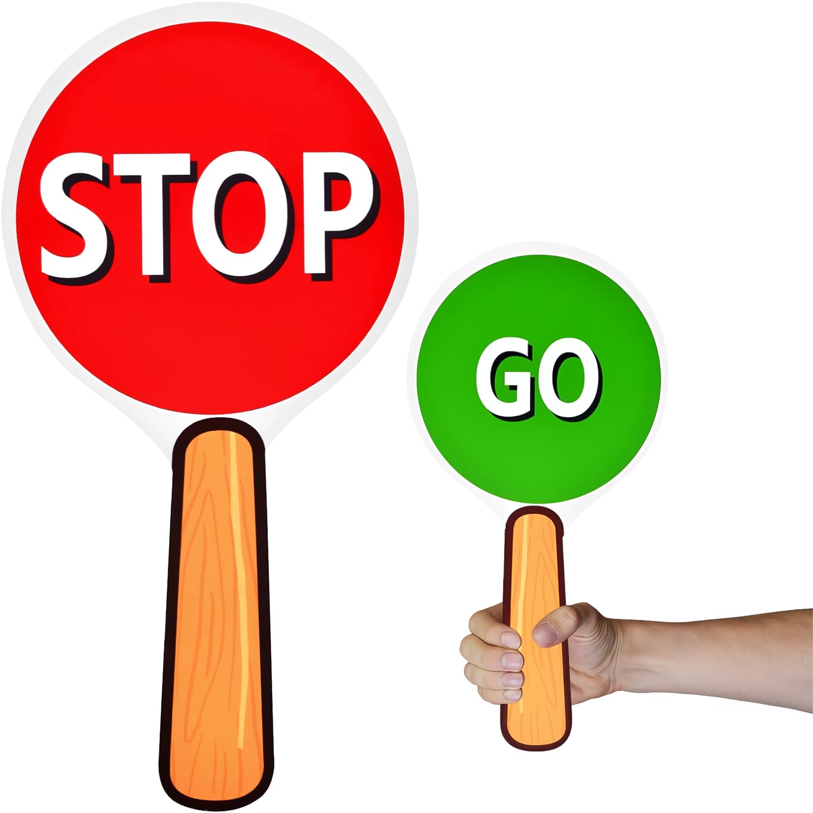 Double Sided Traffic Paddle - 6.3 * 11.8 inch Stop Go Sign With Handle for Teaching Safety