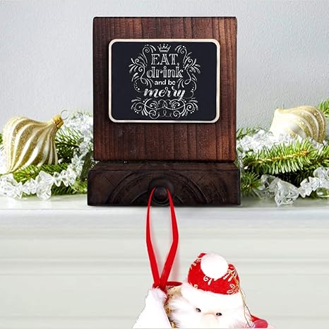 Ourwarm Diy Chalkboard Christmas Stocking Hanger Rustic Wood Stocking Holders For Fireplace Mantle Free Standing Christmas Decorations